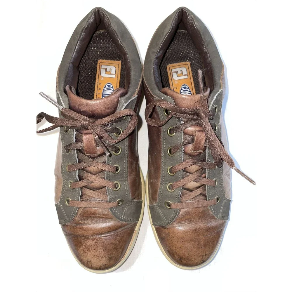 Footjoy Golf Sneaker Mens Size 8.5 M Brown Leather Lace Up Small Plastic Cleats